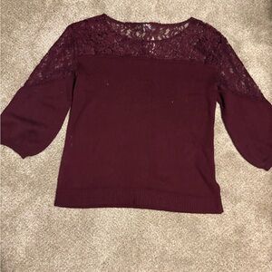 SOHO NY AND COMPANY Elegant Burgundy Lace Sweater size L